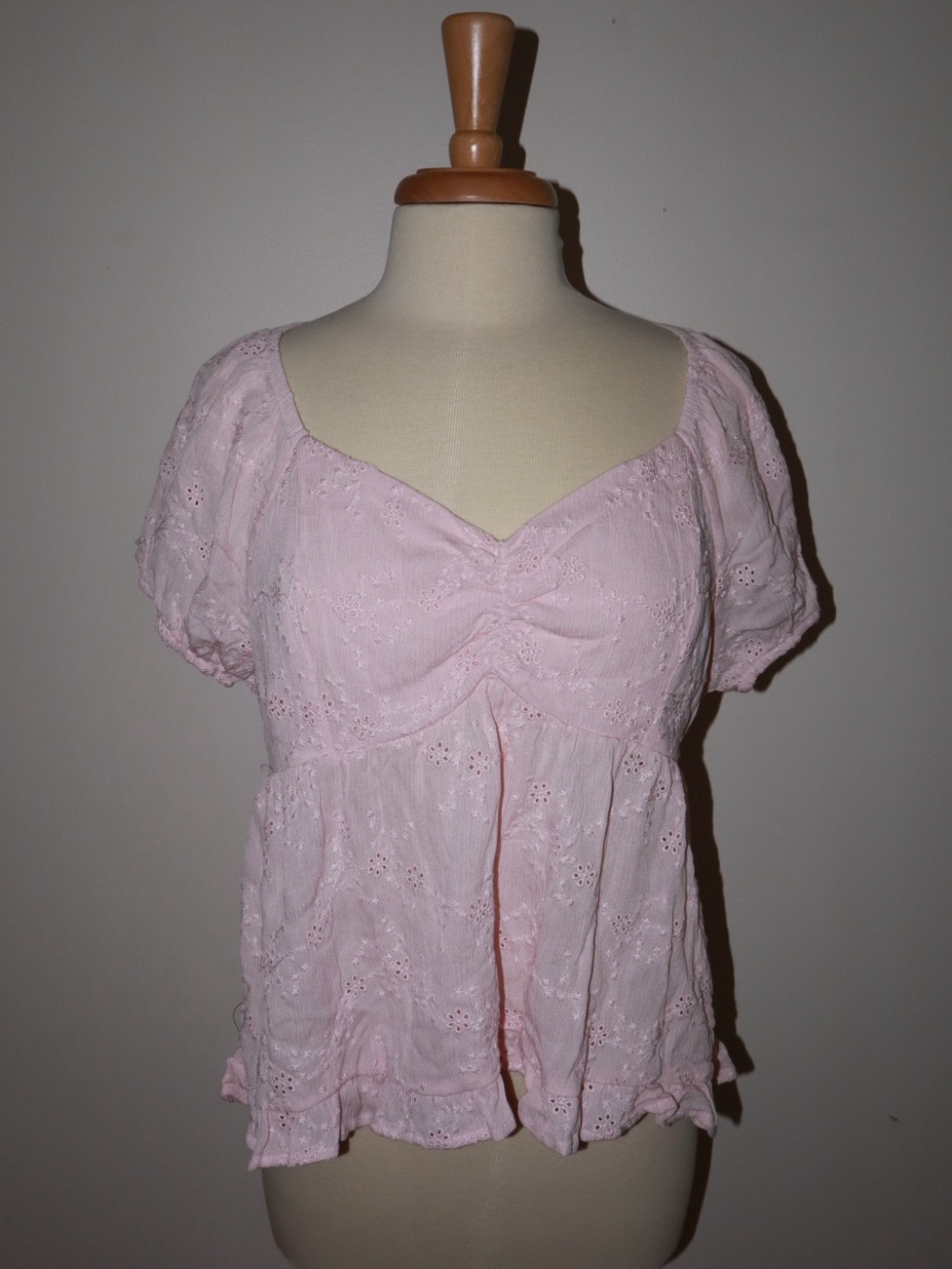 Hippie Rose Light Pink Eyelet Peasant Blouse